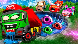 Pit with EYES Transform In Zombie Lightning McQueen & Big & Small Pixar Cars! Beam.NG Drive!