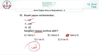 12.Sınıf MEB Fizik Kazanım Kavrama Testi-13 (Atom Fiziğine Grş ve Radyoaktivite-4) [2018-2022] +pdf