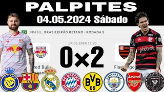 PALPITES DE FUTEBOL PARA HOJE 04/05/2024