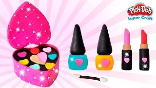 Play Doh Dolls Cosmetics Set DIY How to Make Eyeshadow Lipstick Nail Polish with Play Doh For Kids