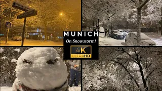 Munich Walking Tour During the Snowstorm 4K 60 fps - Fresh Snow, White Streets and Amazing Nature