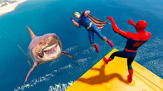 GTA V Water Ragdolls | Classic Spider-Man vs Megalodon (Euphoria Physics, Funny Ragdolls) Ep.202