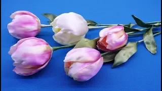 Tulips from ribbons.DIY/Tulipanes hechos de cintas/Тюльпаны из лент. МК