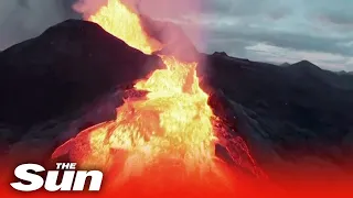 Incredible moment drone crashes into erupting Icelandic volcano, caught on camera