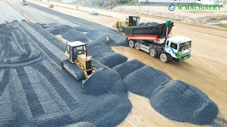 Powerful Komtsu Operator Dozer Spreading Gravel Building Highway | Best Action Bulldozer Trimming