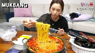 Real Mukbang :) Hangover Cure, Jjambbong (Spicy Seafood Soup) ★ Caution HOT😭 (ft. Watermelon)