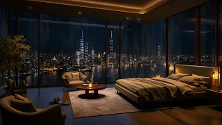 Soft Piano Jazz Music to Stress Relief & Sleep - Cozy Bedroom with Background Music | Rain Sounds