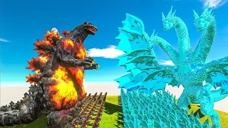 Growing Burning Godzilla vs Ice Frostbite Ghidorah - Animal Revolt Battle Simulator