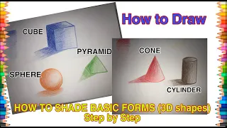 How to shade Basic forms (3D shapes) step by step colour pencil Tutorial
