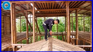 the process of installing a big bamboo house on a wonderful mountain