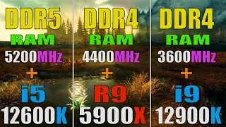 i5 12600K + DDR5 (5200MHz) vs R9 5900X + DDR4 RAM (4400MHz) + i9 12900K + DDR4 RAM (3600MHz) ||