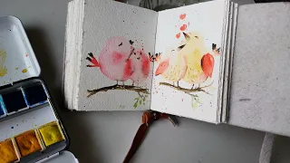 Abstract watercolor birds painting