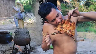 Primitive Technology: How to Cook Chicken by primitive technology Eating Delicious