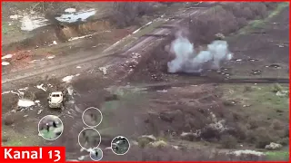 Truck carrying ammunition to Russians’ position is shelled-Russians abandon vehicle, run into forest