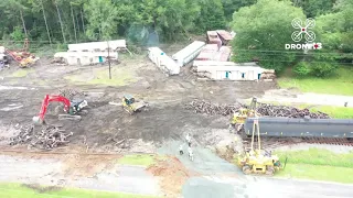 Aerial view of Norfolk Southern train derailment in Oconee, Georgia