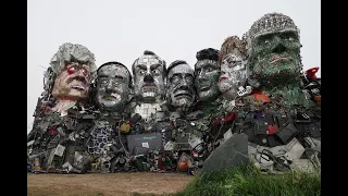 'Mount Recyclemore' sculpture G7 Summit 2021, Carbis Bay, Cornwall, UK, Re-use! Recycle! Repair!