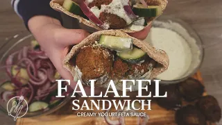 Easy Falafel Sandwich | Creamy Yogurt Feta Sauce