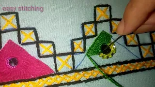 mirror work hand embroidery design || balochi design || shesha lgane ka tareeka