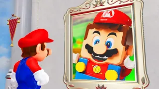 What happens when Mario enters the Lego Mario Painting in Super Mario Odyssey?