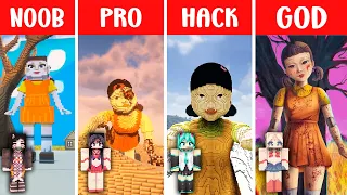 SQUID GAME in Minecraft: DOLL BUILD CHALLENGE - NOOB vs PRO vs HACKER vs GOD / Animation