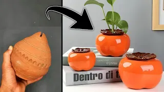 Orange Shape Flower Vase Making || Cement Flower Pot || DIY Showpiece