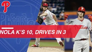 Aaron Nola strikes out 10 and hits a bases-clearing double vs. Mets