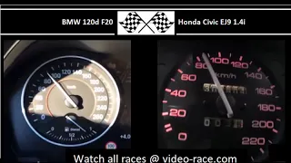 BMW 120d F20 VS. Honda Civic EJ9 1.4i  - Acceleration 0-100km/h