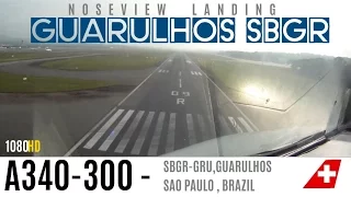 PILOT VIEW GUARULHOS 09R LANDING , SWISS A340-300 Cockpit