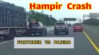 Fortuner VS Pajero Hampir Crash !! Balapan di Jalan Tol Sampai Senggol Truk di Lajur Kiri