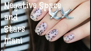 Negative Space and Stars Nail Art, Negative Stamping - Маникюр с негативным пространством, стемпинг
