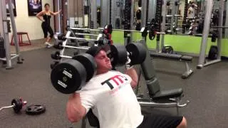 MassiveJoes.com - Steve Mills Strength Training - 50kg Dumbbell Shoulder Press for 3 Solid Reps