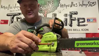 HOW TO ADJUST A CHAIN ON A CHAINSAW 101 GREENWORKS 80 VOLT ELECTRIC CHAIN SAW