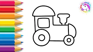 Как нарисовать паровоз. Детские рисунки. Раскраска для малышей.