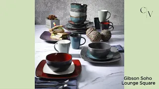 Gibson Soho Lounge Square Reactive Glaze Dinnerware Set, Grey - 97558.16RM, Service for 4 (16pcs)