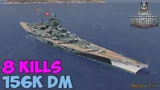World of WarShips | Tirpitz | 8 KILLS | 156K Damage - Replay Gameplay 4K 60 fps