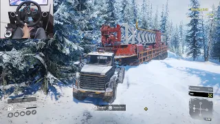 Transporting an oversized oil rig trailer - SnowRunner | Logitech g29 gameplay