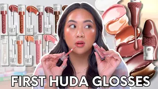 HUDA BEAUTY FAUX FILLER SHINY NON-STICKY LIP GLOSS | FIRST IMPRESSION + FULL COLLECTION SWATCHES