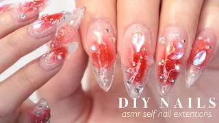 ❤️ red water drop with gems nails / self nails at home 🧼