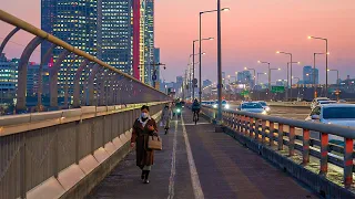 [4K HDR] Seoul Evening Walk Crossing Mapo Bridge and Hangang River ASMR