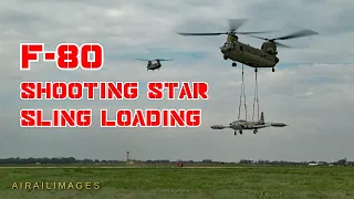 Early Bird Lockheed F-80 Shooting Star Jet Sling Loaded By CH-47 Chinook in Iowa