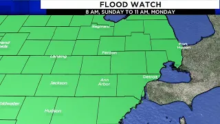 Metro Detroit Weather: Mild Saturday evening, showers and storms with Flood Watch Sunday