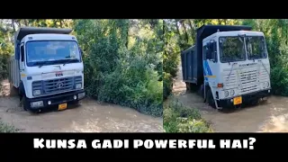 Tata 1618 tipper and ashok leyland 1618 tipper truck working in bad road condition