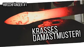 Aufwändiger Damast Dolch aus mehrbanigem Torsionsdamast schmieden. Saufänger #1