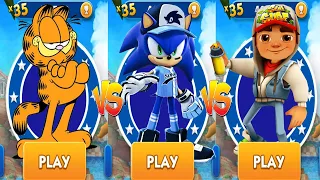Sonic Dash vs Subway Surfers vs Garfield Rush - All Characters Unlocked All Bosses - Gameplay