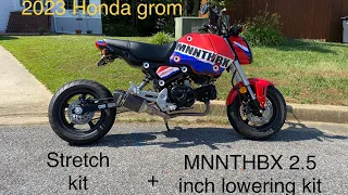 2023 Honda Grom stretch kit and MNNTHBX 2.5 inch lowering kit install