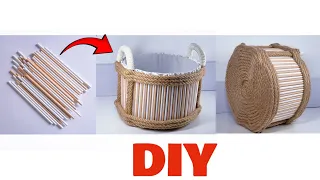 How to make a basket with paper straws rope and cardboard#craft #diy