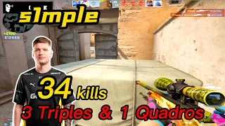 s1mple Faceit Dust2 POV - w/npl - 3 Triples＆1 Quadros - 😮34Kills!  -  CSGO s1mple POV!