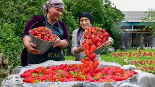 We Made Compote and Cake from Fresh Strawberries in the Village