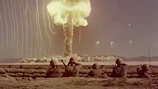 Atomic Bomb Test with Soldiers Stock Footage