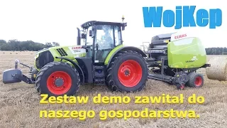 Prasowanie słomy zestawem pokazowym Claas. Claas Arion 650/Prasa Claas Variant 460RC